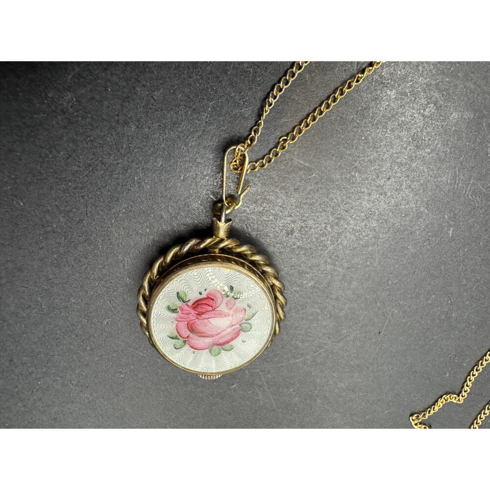Vtg Croton Ladies12k Gold Filled Ball Watch Pendant Necklace W/ Floral Design - Picture 6 of 10